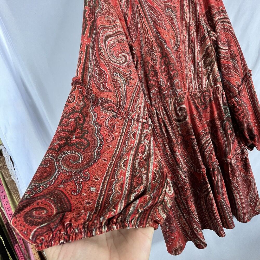 Lauren Ralph Lauren Paisley Tiered Dress Size 14 Boho Peasant Fall Midi - Picture 12 of 16